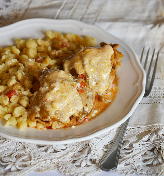 Family recipes: Hungarian Chicken Paprikash with "Nokedli"