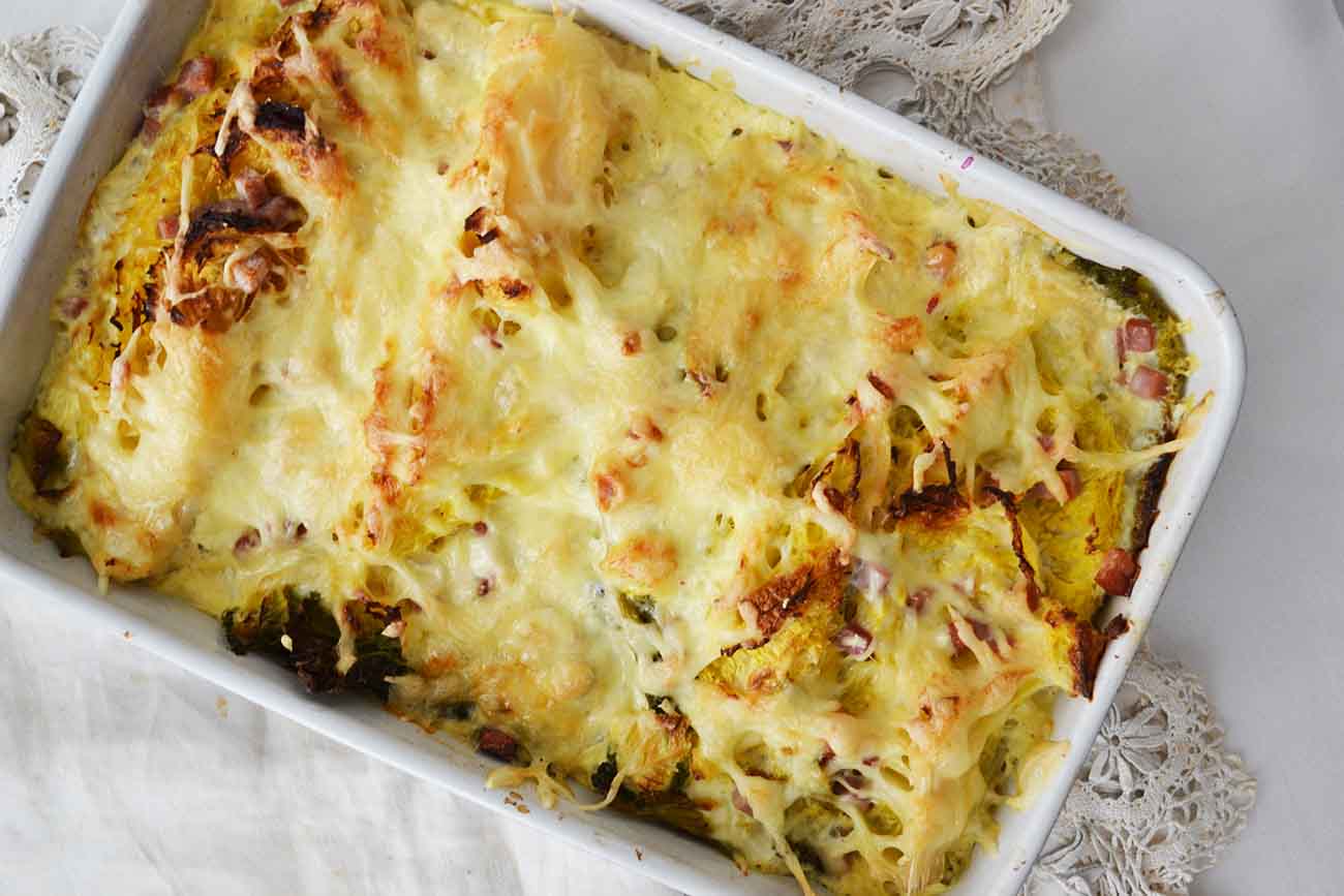 Savoy Cabbage and Bacon Gratin