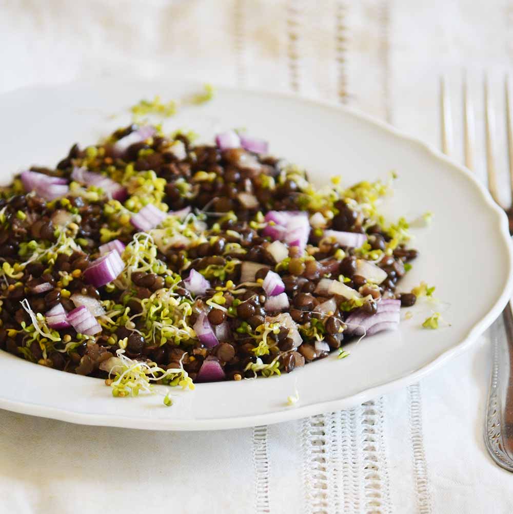Beluga Lentil Salad with Yellow Mustard Sprouts