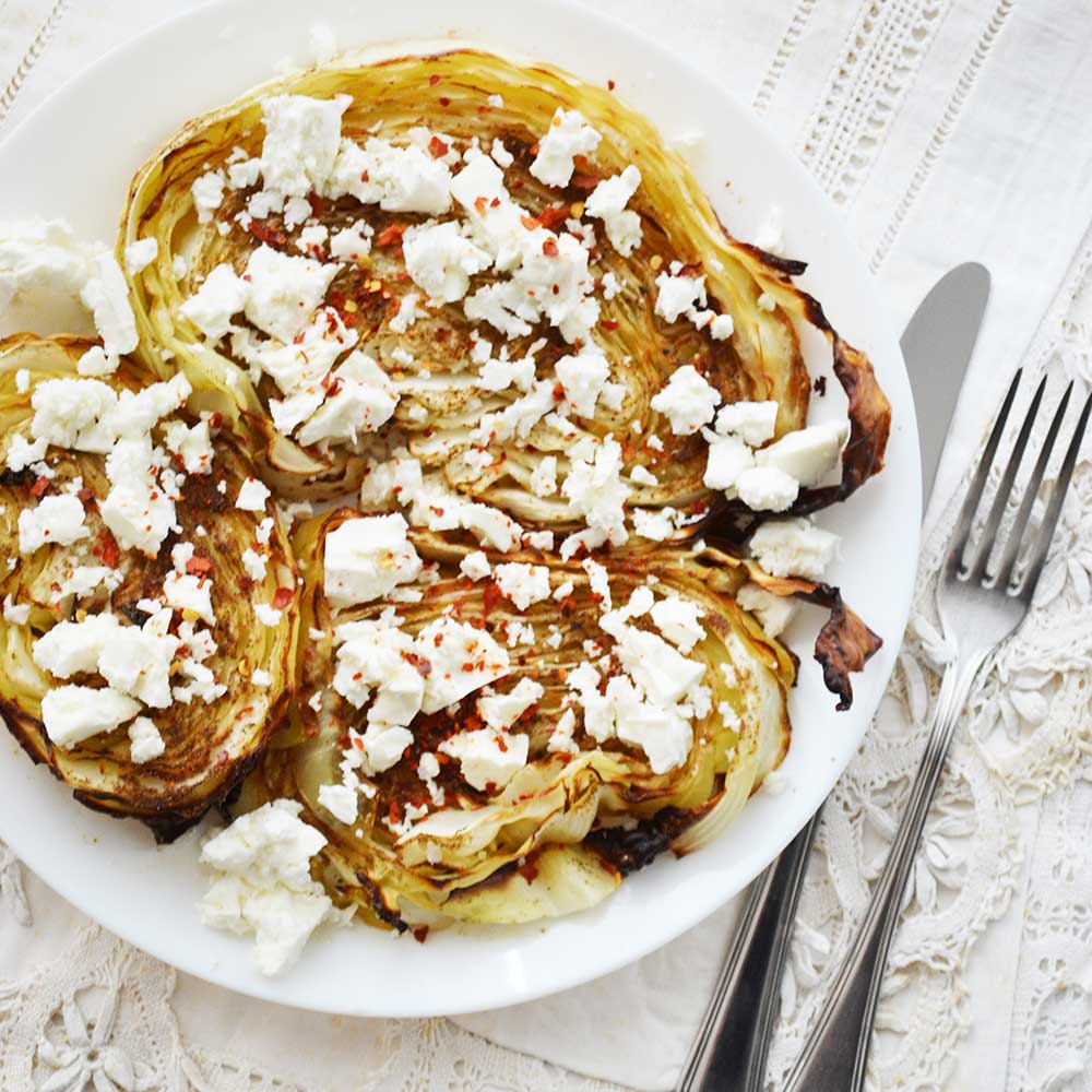 Roasted Cabbage with Feta and Chilli