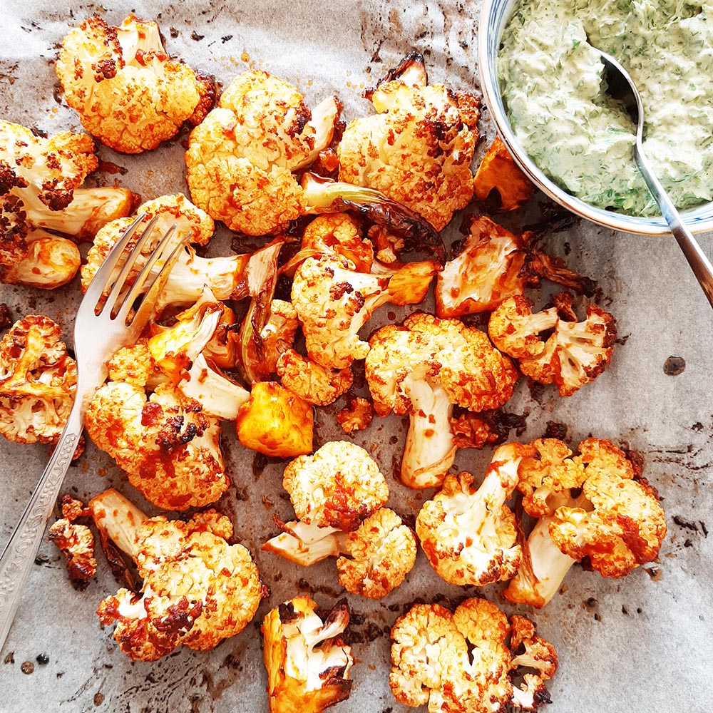 Roasted Cauliflower with Harissa (and Tahini sauce)