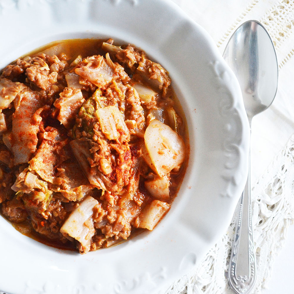 Vegan Gluten-Free: Napa cabbage with red lentil stew