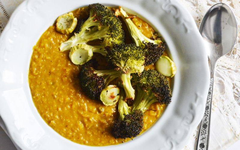 Red Lentil with Oven-Roasted Broccoli